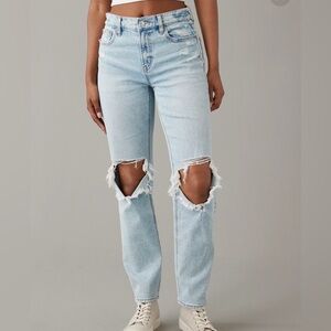 American Eagle Super High-Waisted Ripped Ankle Straight Jean